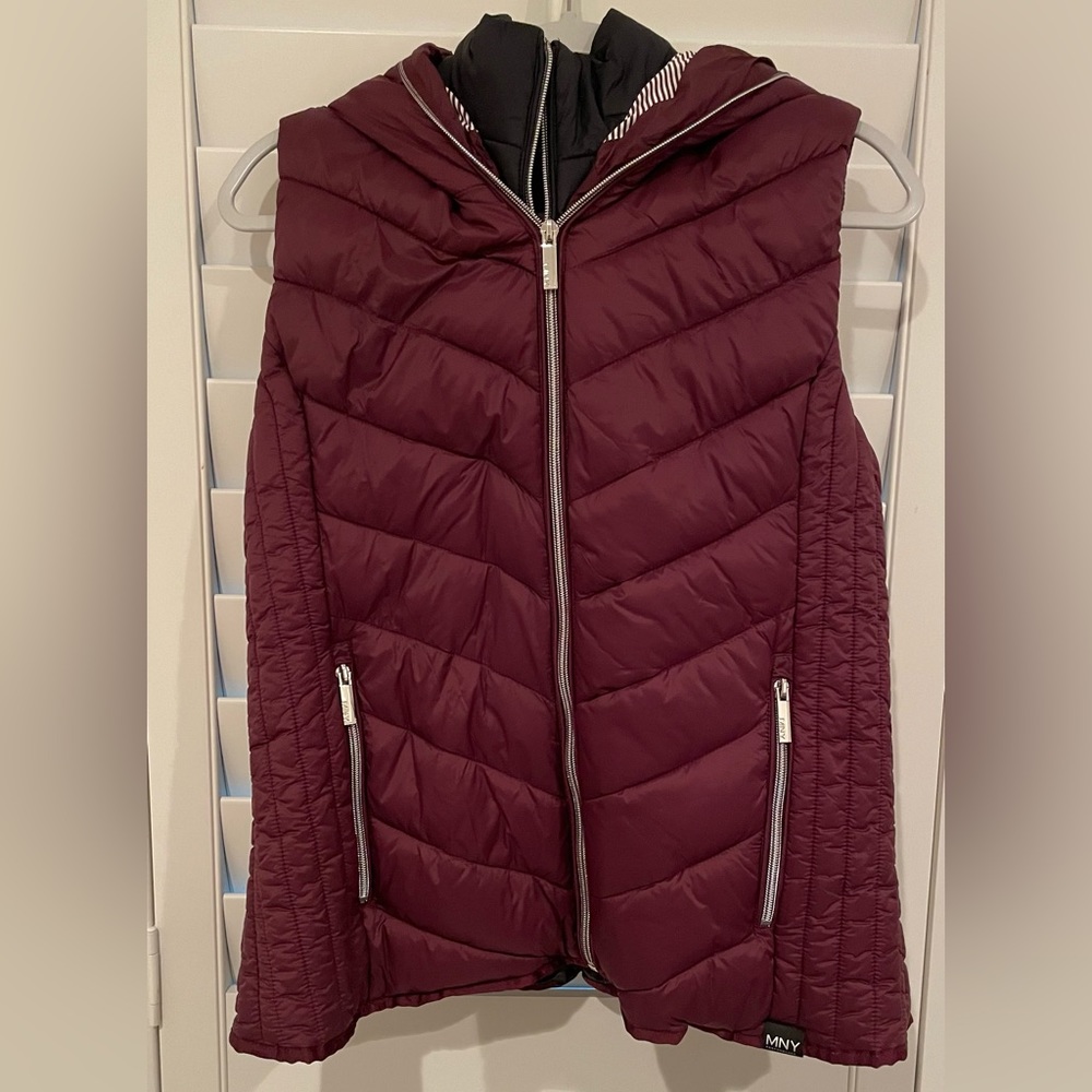 Andrew Marc Burgundy Elly Puffer Hooded Vest - L - NWT
